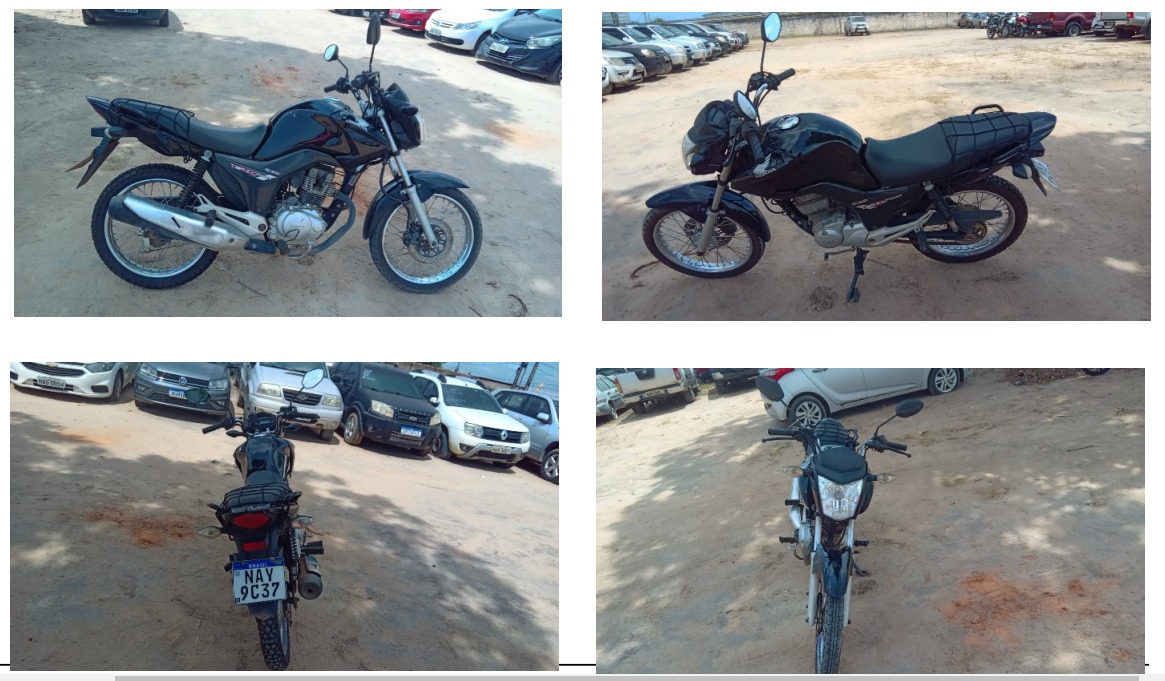 Foto colorida mostrando motocicletas que serão leiloadas