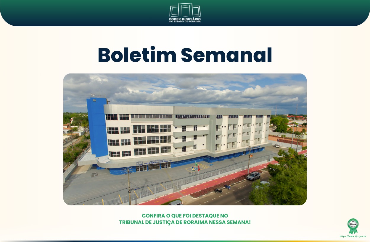 A imagem mostra a capa de um boletim semanal do Poder Judiciário. No centro a foto do Fórum Criminal. A imagem mostra a capa de um boletim semanal do Poder Judiciário. No centro a foto do Fórum Criminal.